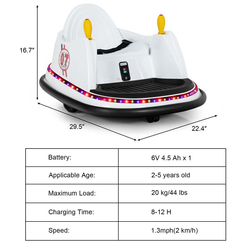 6V Kids Ride On Bumper Car 360-Degree Spin Race Toy with Dual Joysticks, Flashing LED Light, Remote Control