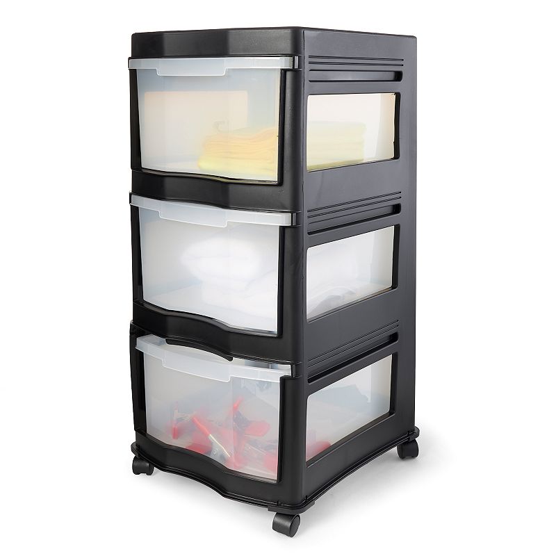 Life Story Classic Black 3 Shelf Standing Plastic Storage Organizer And Drawers