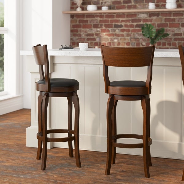 Classic Wooden Bar Stool with Bowed Frame and Upholstered Seat