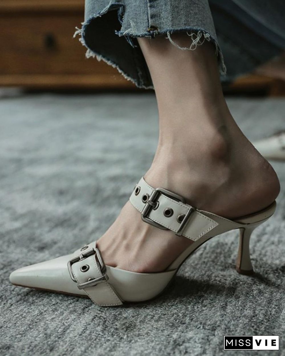 Solid Double Bandage Studded Eyelet High Heel Sandals