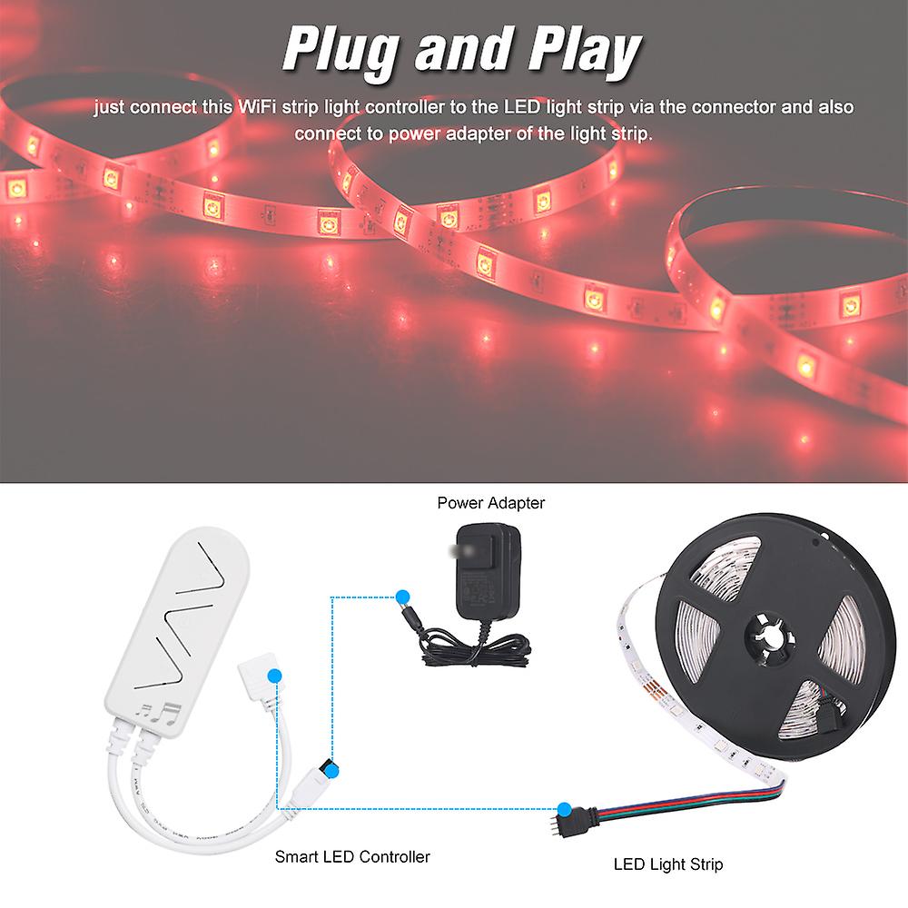 Multicolor Uk Plug Wifi Led Strip Lights Kit 5m/16.4ft Length 5050 Rgb Tuya App Remote Control Dimmable Changing Color 12v Power Supply Smart Light St