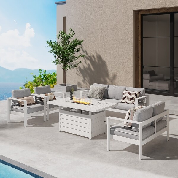 5 Pcs Patio Conversation Set with Propane Firepit