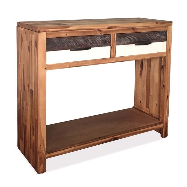 Console Table with Storage Drawer， Solid Acacia Wood Table for Hallway