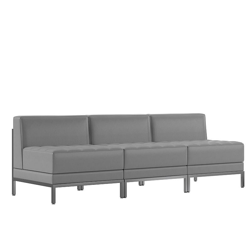 Emma and Oliver 3 Piece Gray LeatherSoft Modular Reception Lounge Set - Reception Bench