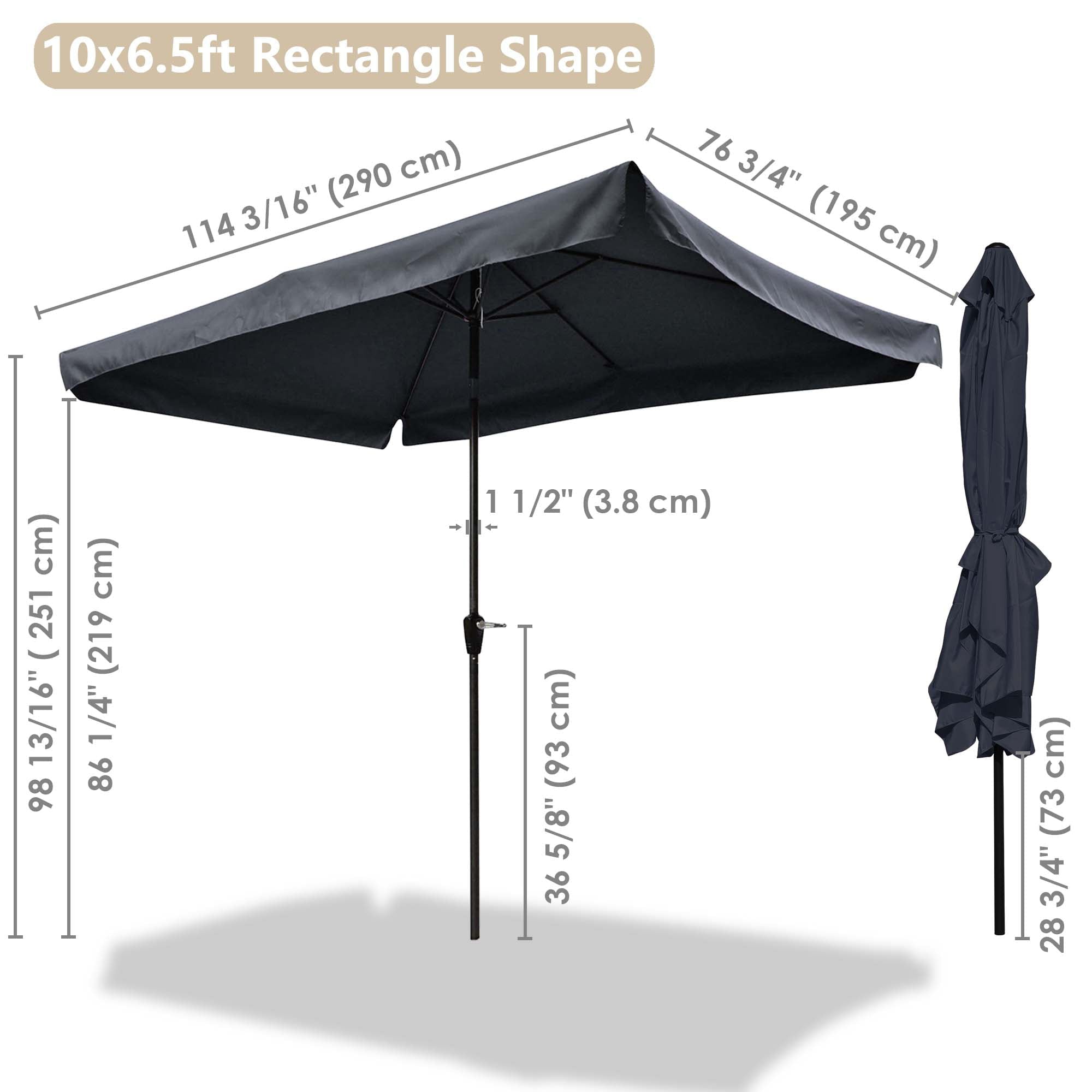 Yescom 99" Black Rectangle Table and Market Patio Umbrella