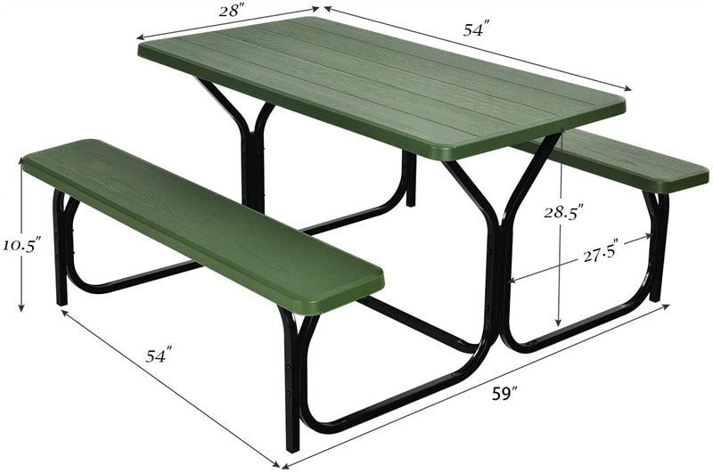 Outdoor Picnic Table Bench Set All-Weather Camping Dining Table Set with Metal Base