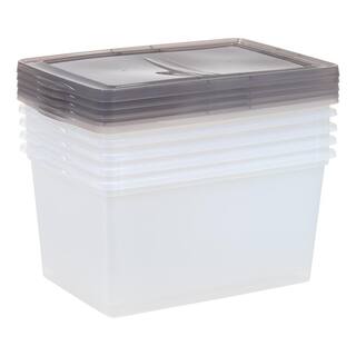 IRIS 14.5 Gal. Snap Top Plastic Storage Box in Clear with Gray Lid 5-pack 500158