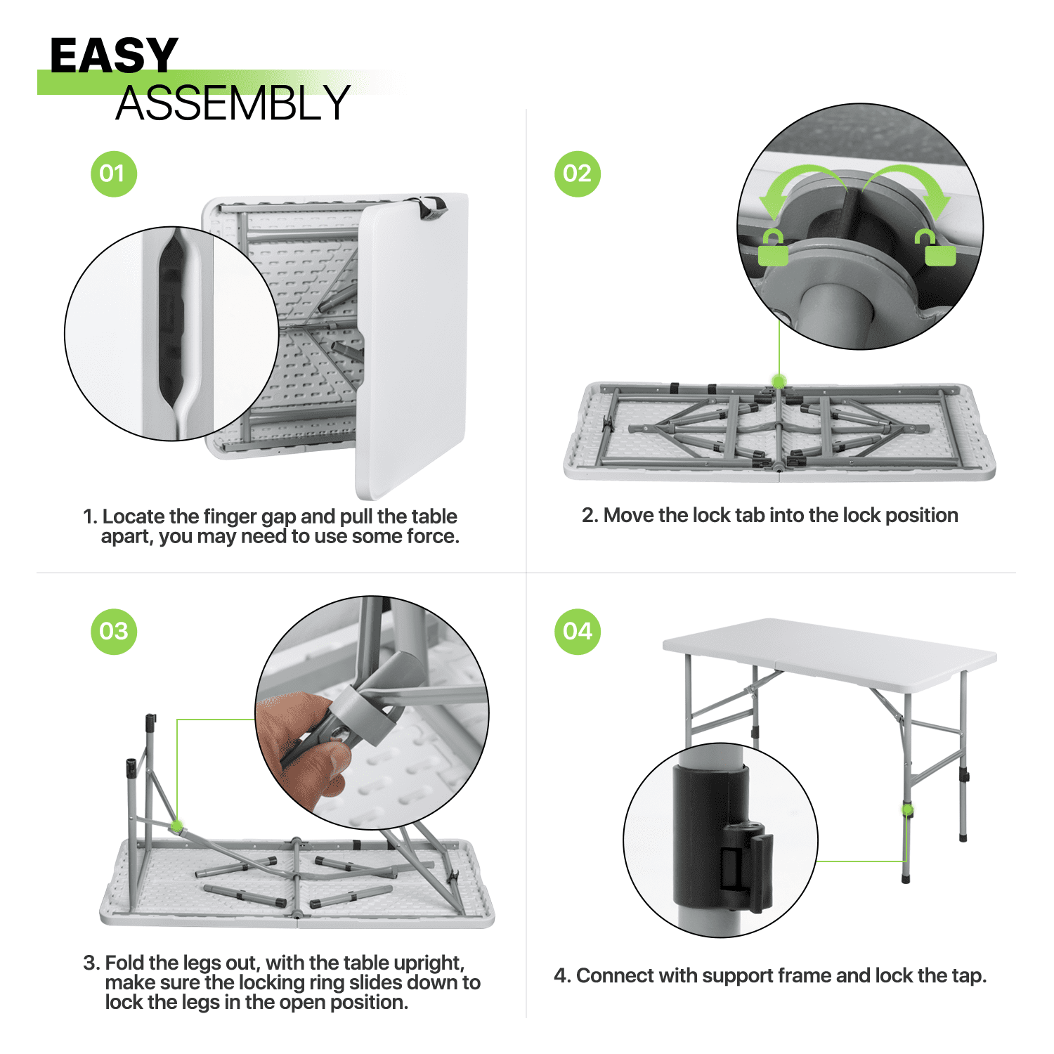 Magshion 4Ft Foldable Card Table， Indoor Outdoor Heavy Duty Portable w/ Handle， for Picnic， Camping， White