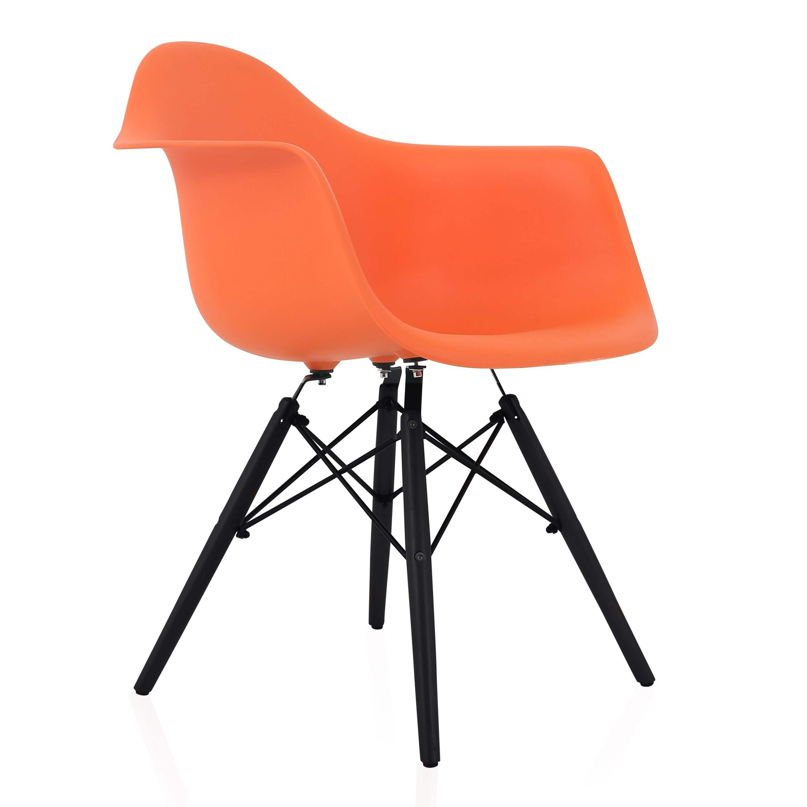 CozyBlock Scandinavian Orange Molded Plastic Dining Arm Chair with Black Wood Eiffel Legs