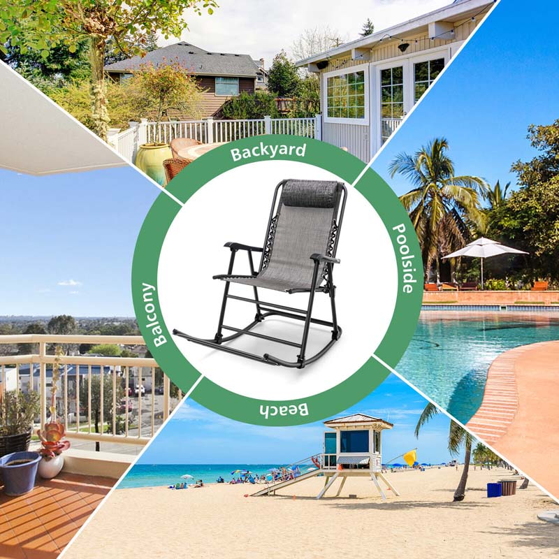 Lightweight Folding Rocking Chair with Footrest, Outdoor Patio Sun Chair Lawn Beach Camping Chair