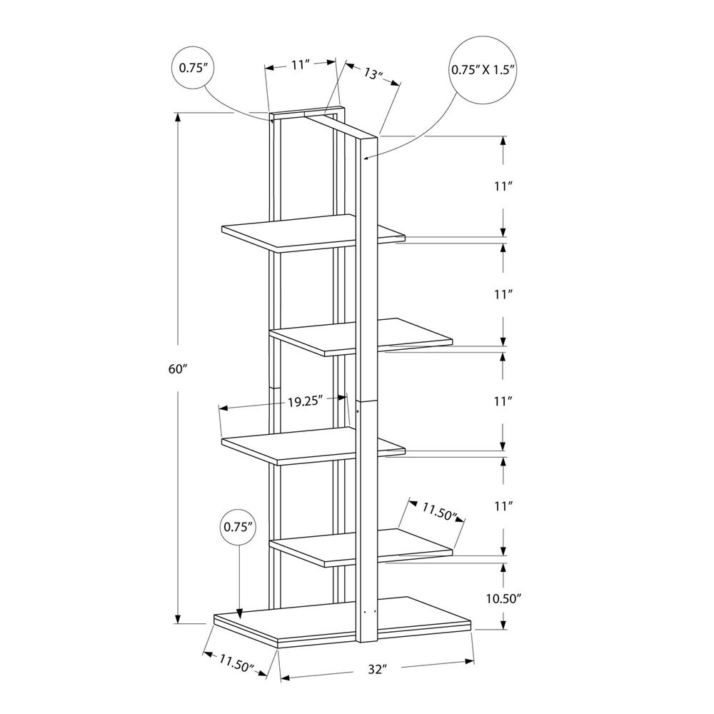 Bookcase  Black Metal  60 inch