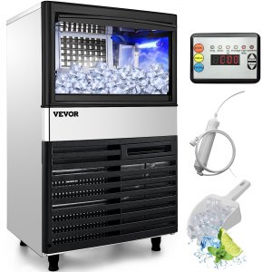 VEVOR 110V Commercial Ice Maker Machine 110LBS/24H with 39LBS Bin， LED Panel， Stainless Steel， Auto Clean， Include Water Filter， Scoop， Connection Hose， Professional Refrigeration Equipment