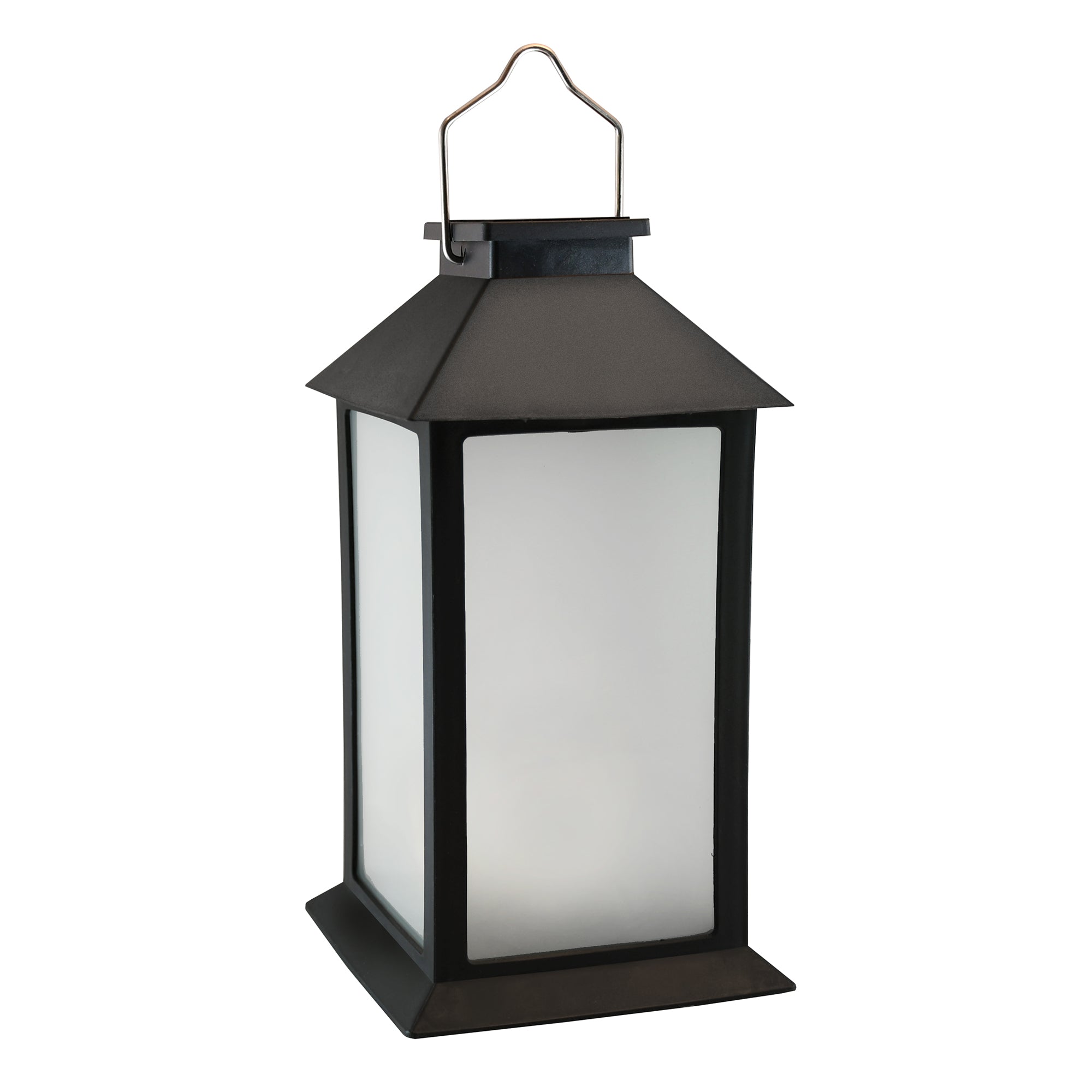 Solar Powered Flame Effect LED Black Lantern