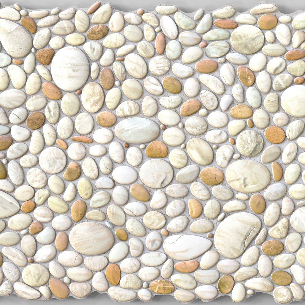 Dundee Deco 3D Falkirk Renfrew II 150 in. x 39 in. x 25 in. Cream Beige Faux Pebbles PVC Decorative Wall Paneling REHD242PP