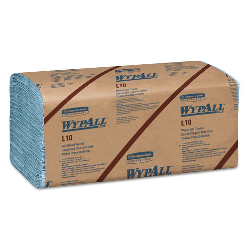 WypAll L10 Windshield Towels， 1-Ply， 9.1 x 10.25， Light Blue， 224/Pack， 10 Packs/Carton (05123)