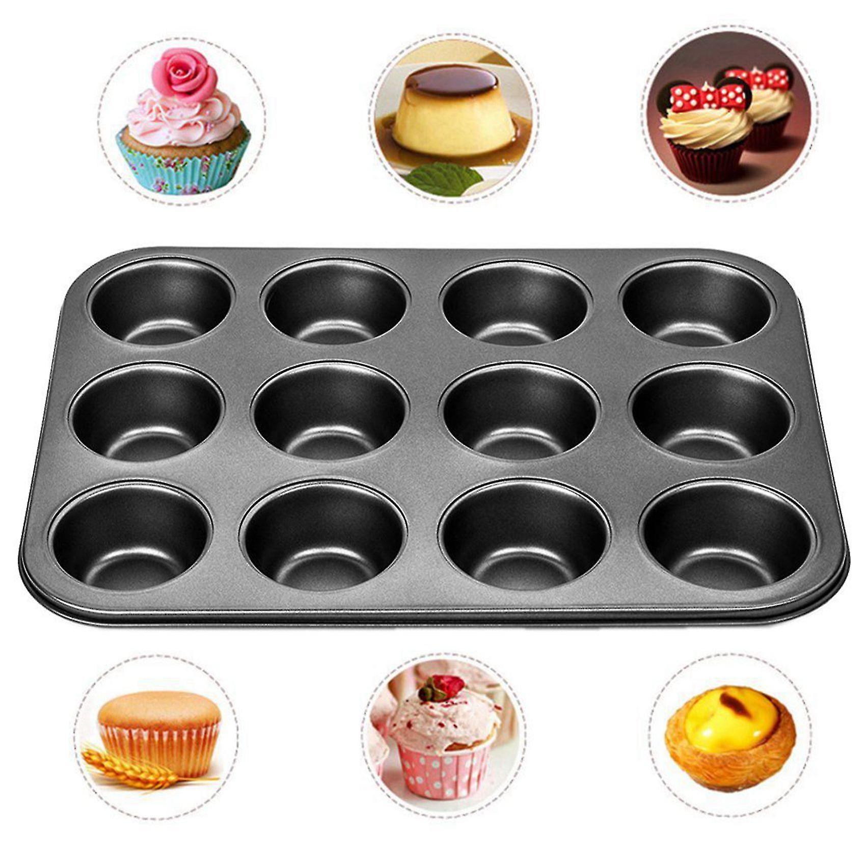 2x Heavy Duty Carbon Steel Cupcake Baking Tray，12 Mini Cup Cupcake Shaped Cake Pan，nonstick Cupcake