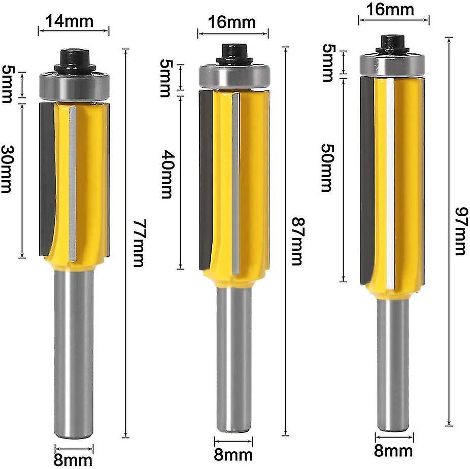 8mm Shank Router Bit With 4 Blades， 3pcs Finishing Pattern Router Bit Set Shank F Trim Bit Set