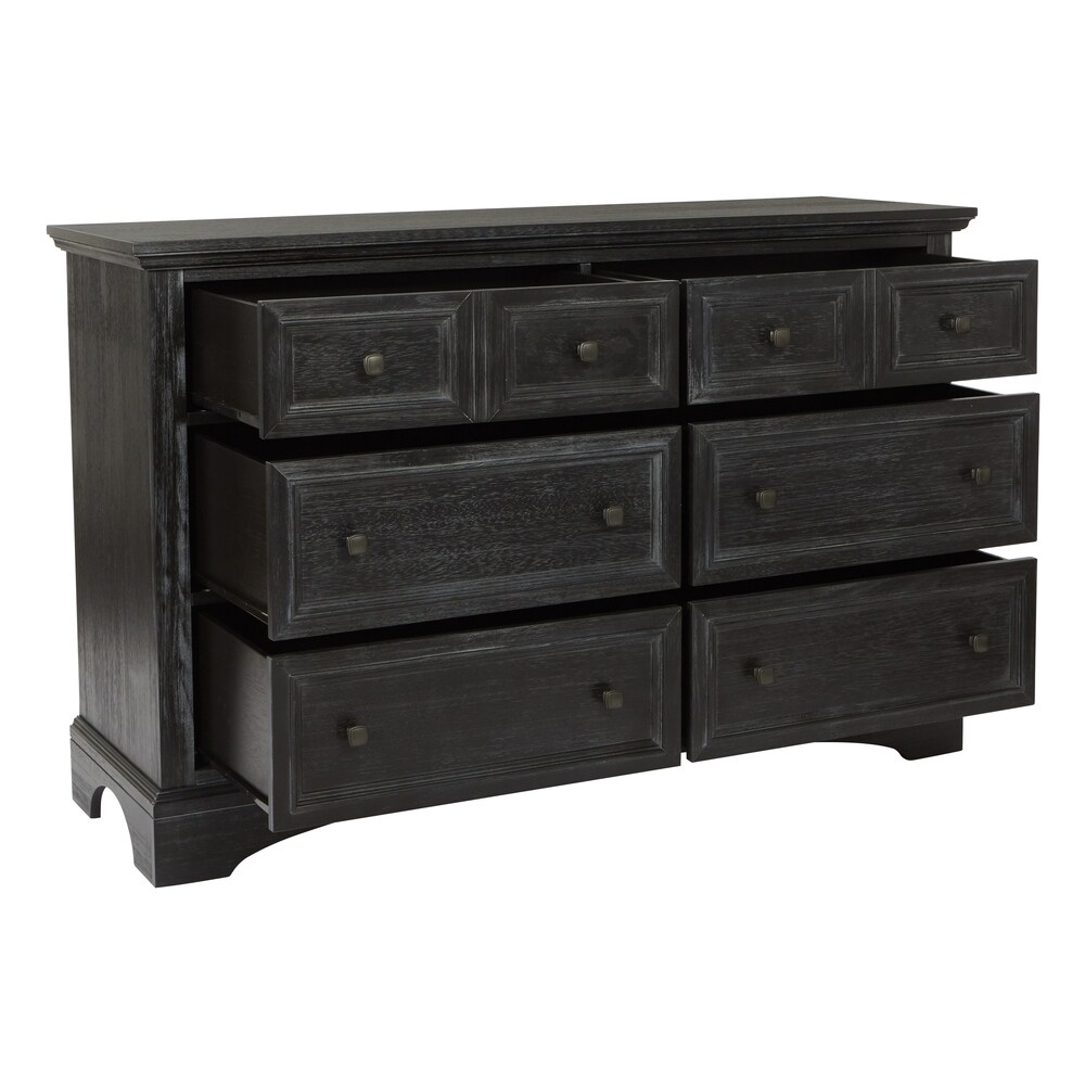 Farmhouse Basics 6 Drawer Dresser and Mirror Set in Rustic Black