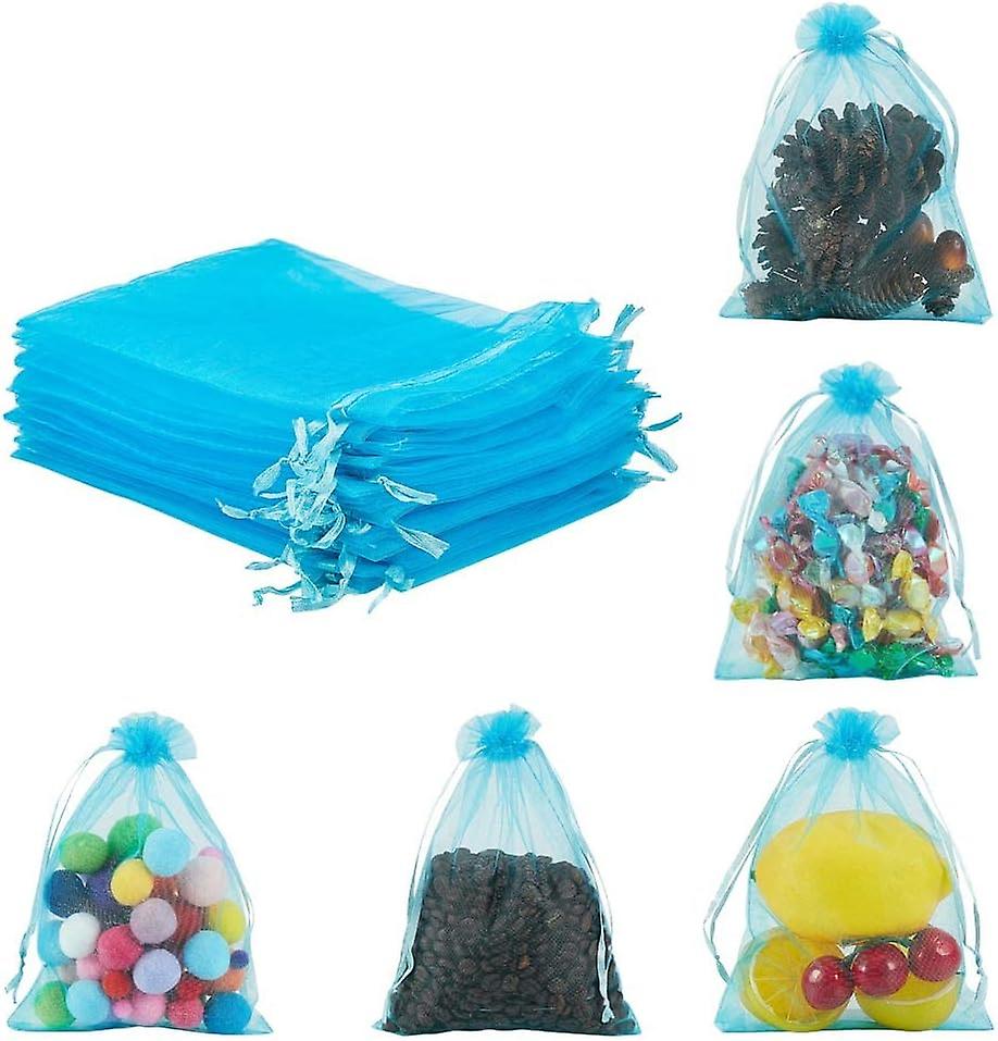 100pcs 5x7 Inch Deepskyblue Organza Drawstring Bags Party Wedding Favors Bag For Baby Shower， Birthday， Party， Christmas