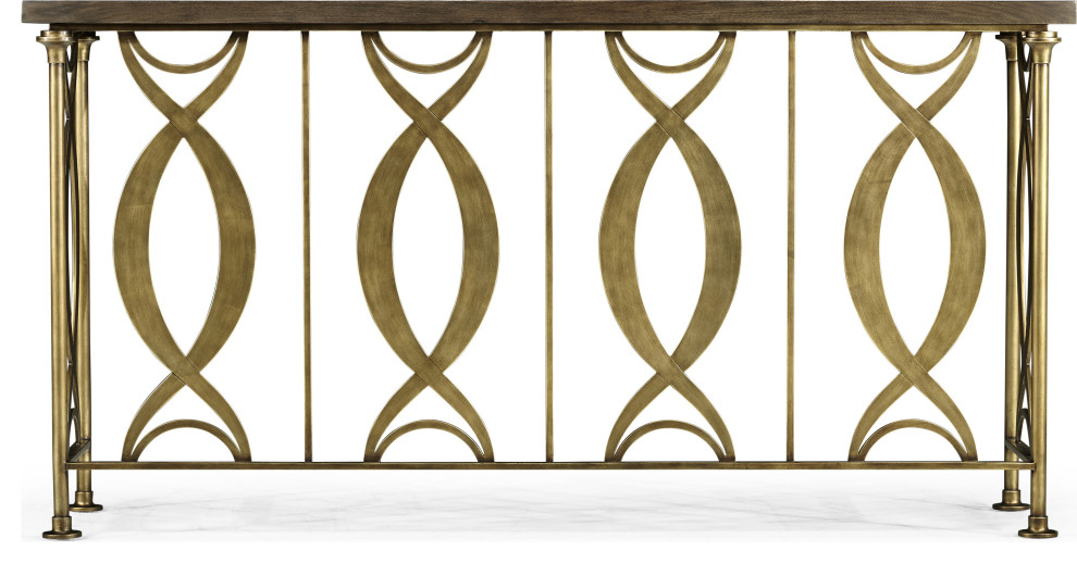 Berkley Walnut  ampGilded Console Table   Transitional   Console Tables   by HedgeApple  Houzz