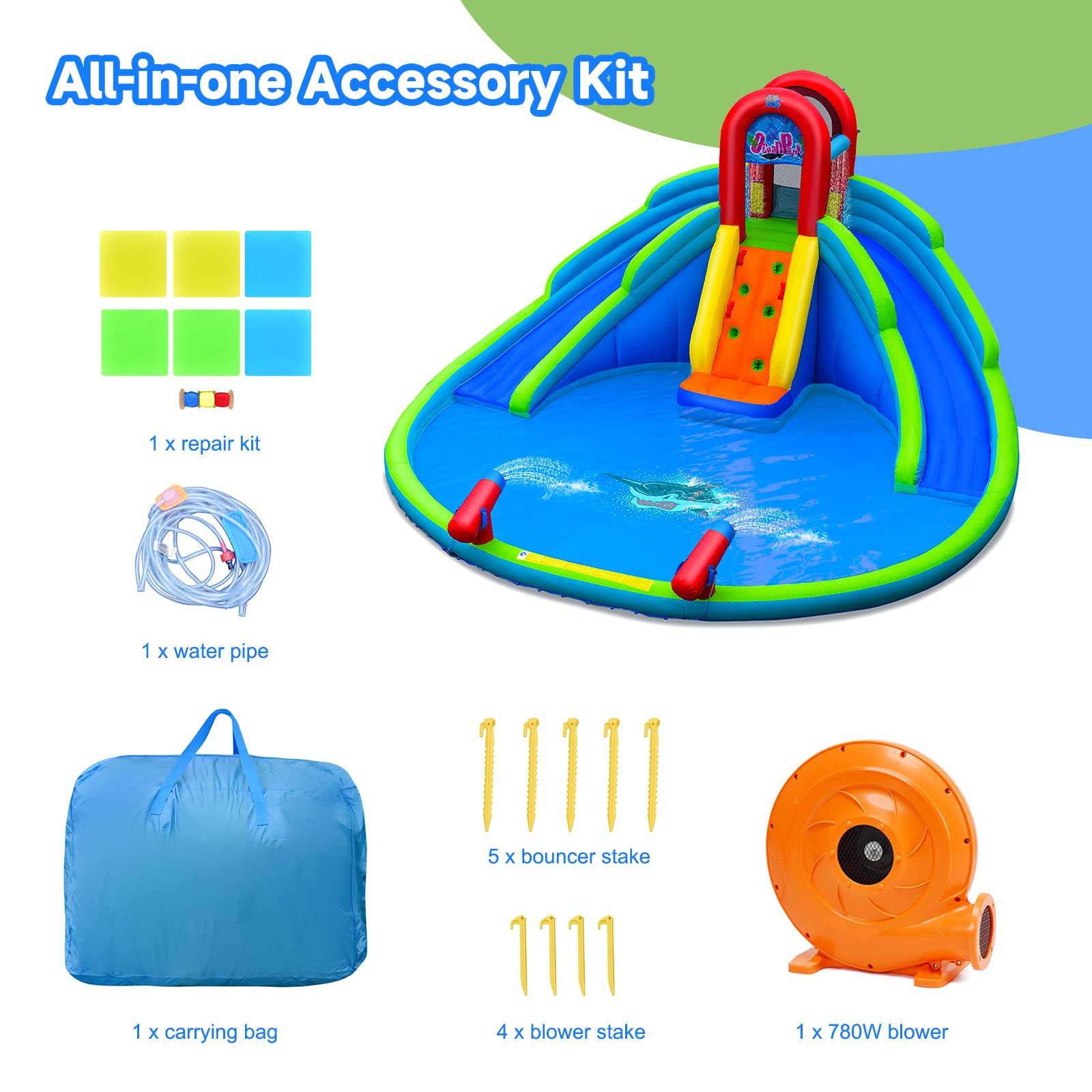 Inflatable Water Slide for Kids, Mighty Kids Inflatable Water Park w/Splash Pool