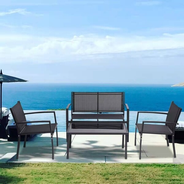 4 Pieces Patio Furniture Set Outdoor Garden Patio Conversation Sets Poolside Lawn Chairs with Glass Coffee Table Porch Furniture - Overstock - 36002361