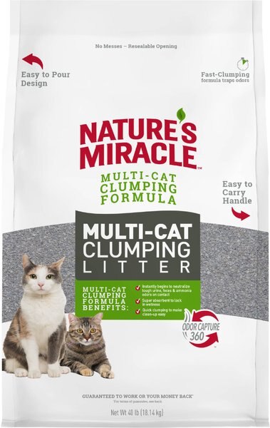 Nature's Miracle Multi-Cat Clumping Clay Cat Litter， 40-lb bag