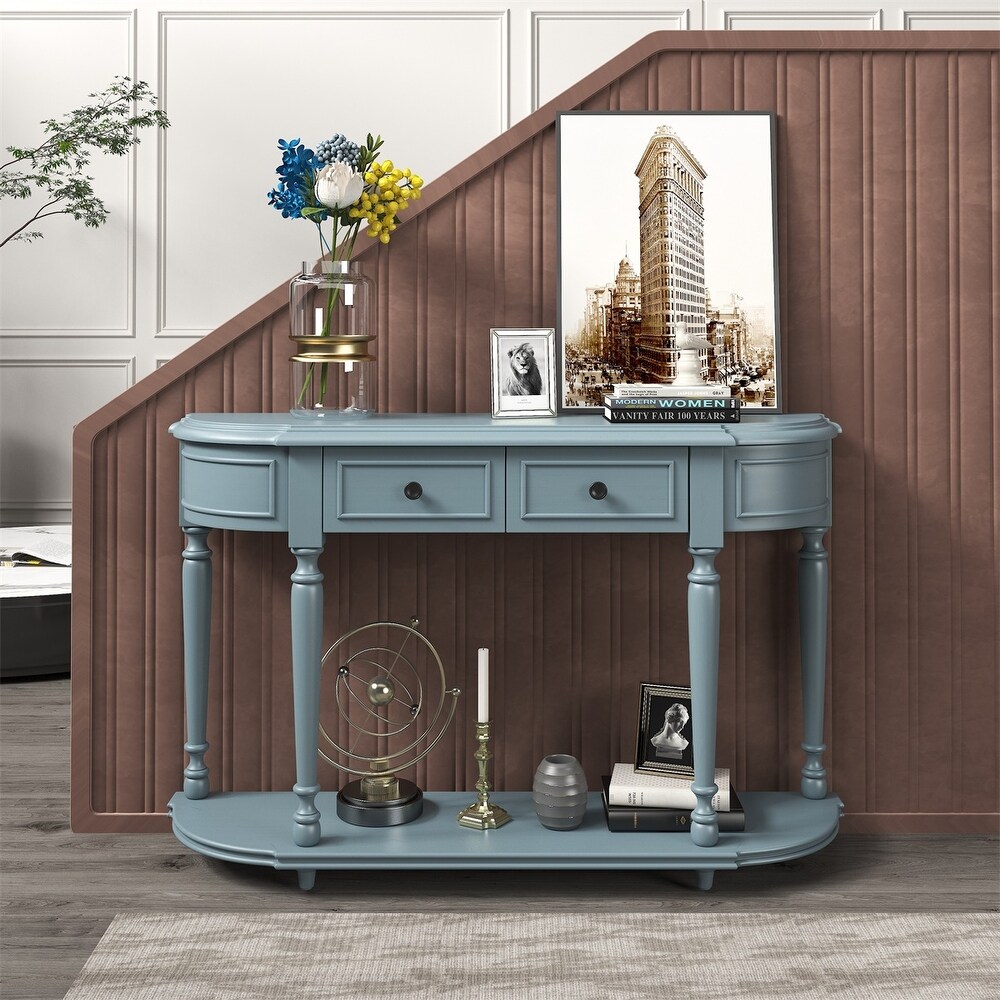 Merax Retro Circular Curved Console Table with Two Top Drawers