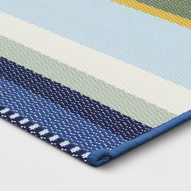 5 x27 x7 x27 Striped Outdoor Rug Blue green