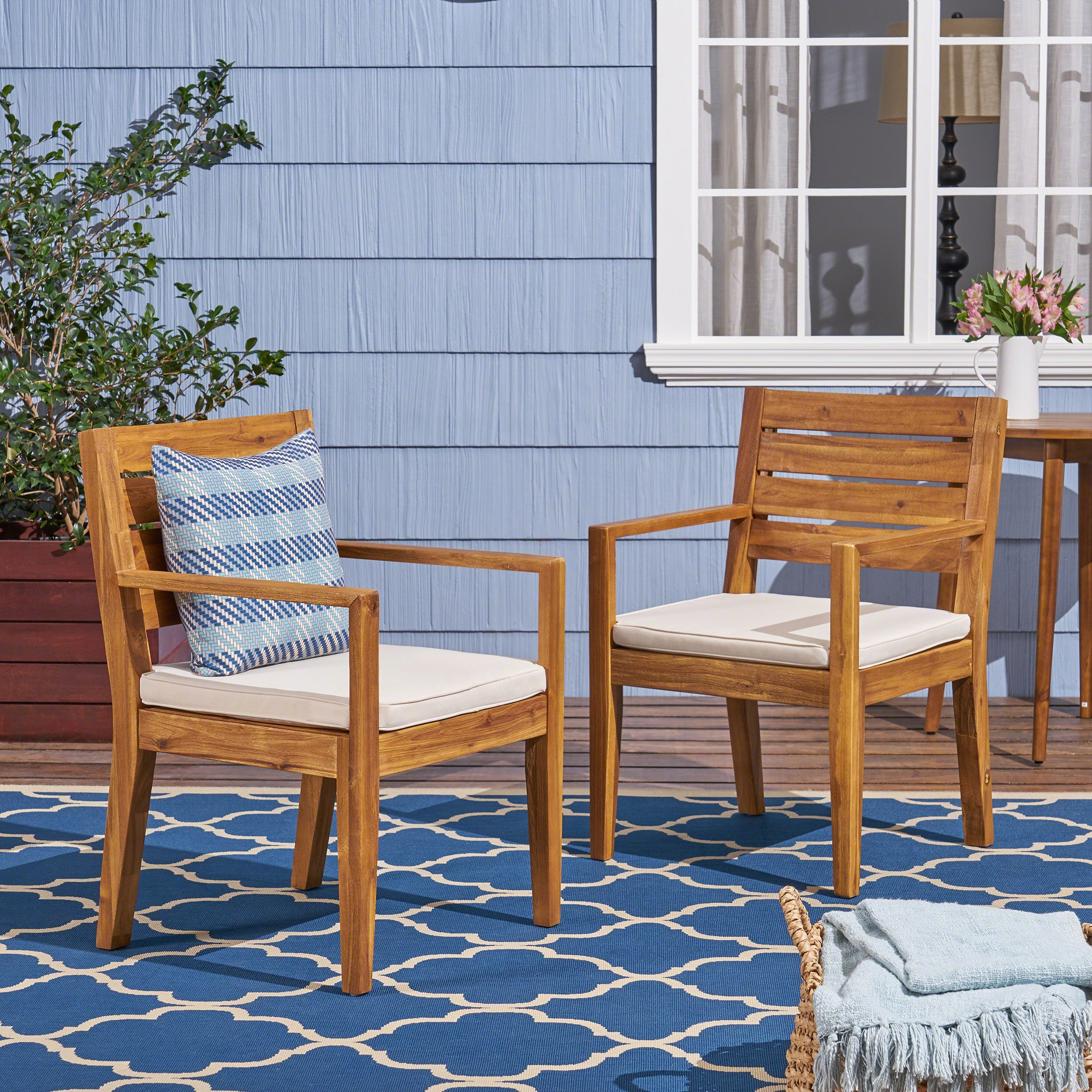 Eric Outdoor Acacia Wood Dining Chairs