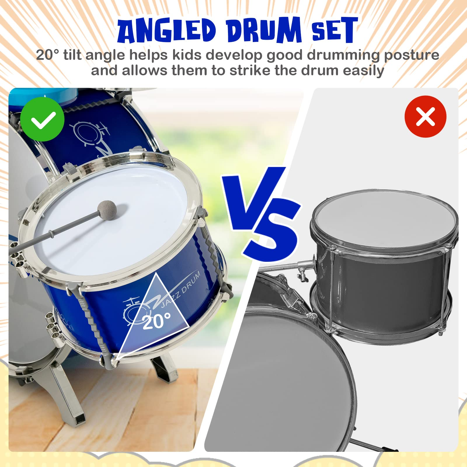 Costzon Kids Drum Keyboard Set with Stool & Microphone Stand, Jazz Drum Set with Cymbal