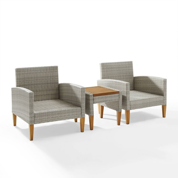 Capella 3pc Outdoor Wicker Chair Set Gray Crosley