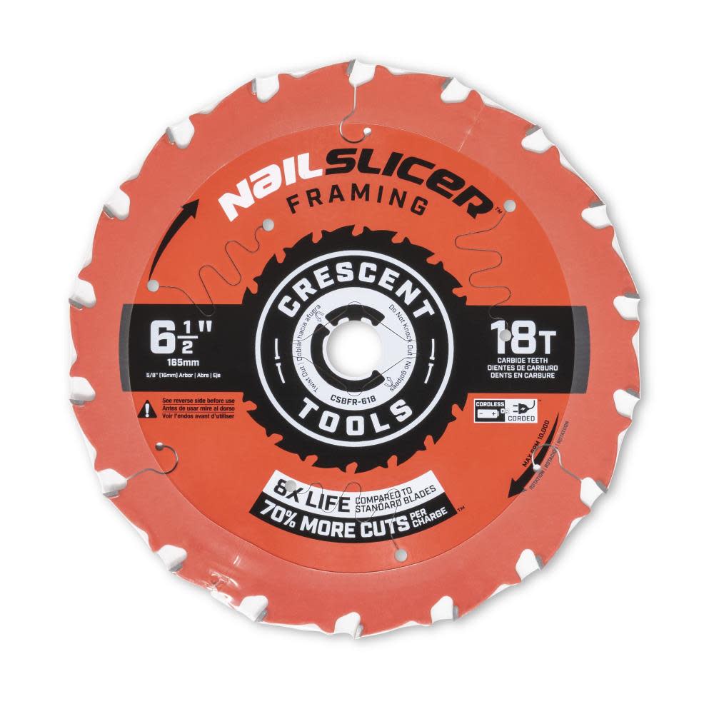 CRESCENT Circular Saw Blade 6 1/2 x 18 Tooth NailSlicer Framing ;