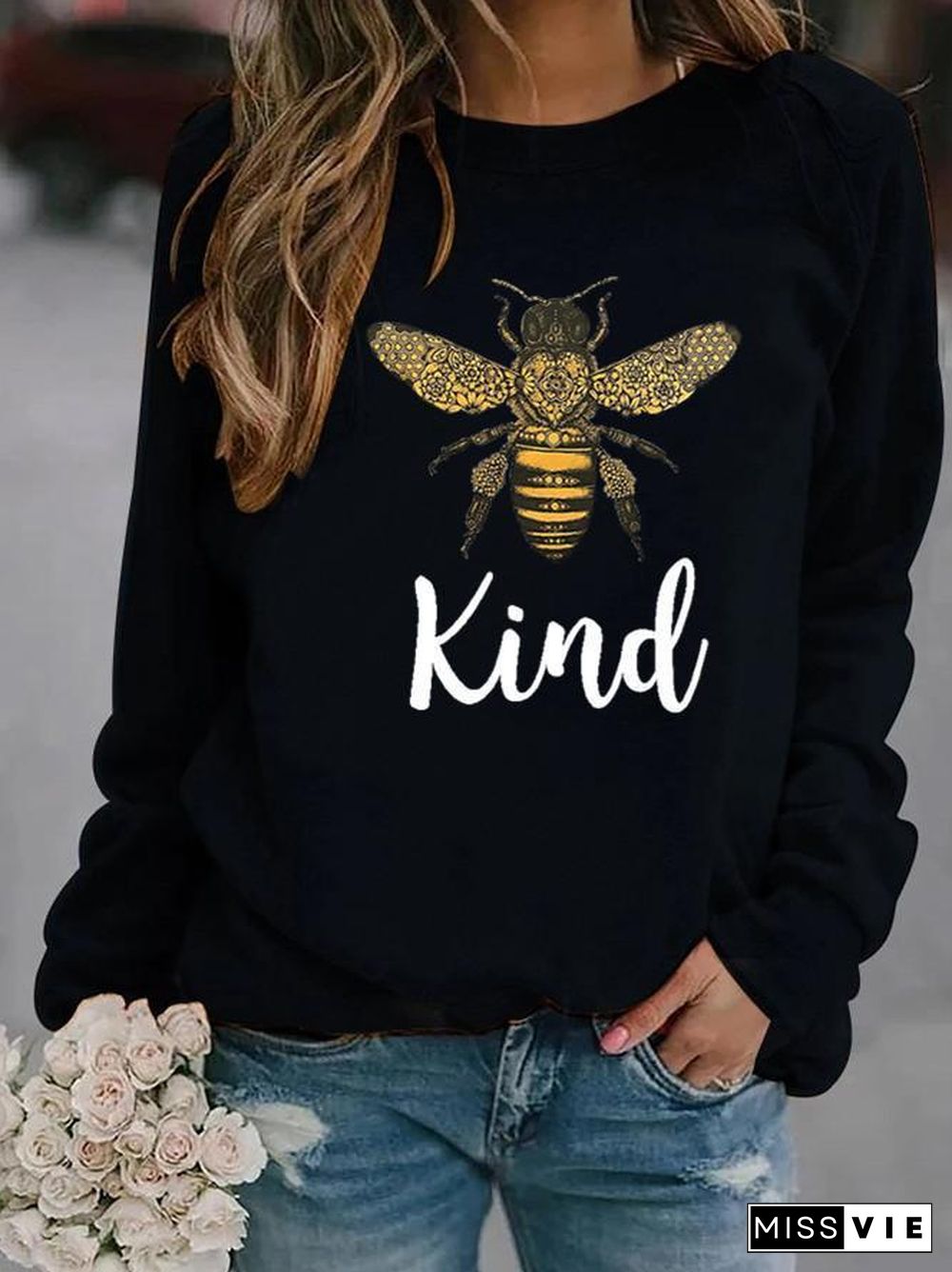 Beer Printed Loose Round Neck Hoodie Top