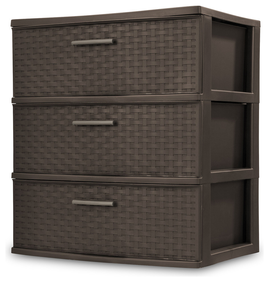 Sterilite 15 7/8 quotx21 7/8 quotx24 quotEspresso 3 Drawer Wide Weave Tower   Tropical   Dressers   by Emery Jensen Distribution  Houzz