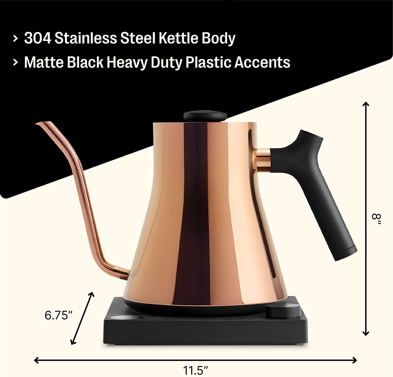 Fellow Stagg EKG Electric Gooseneck Kettle - Pour-Over Coffee and Tea Kettle - Stainless Steel Kettle Water Boiler - Quick Heating Electric Kettles for Boiling Water - Polished Copper