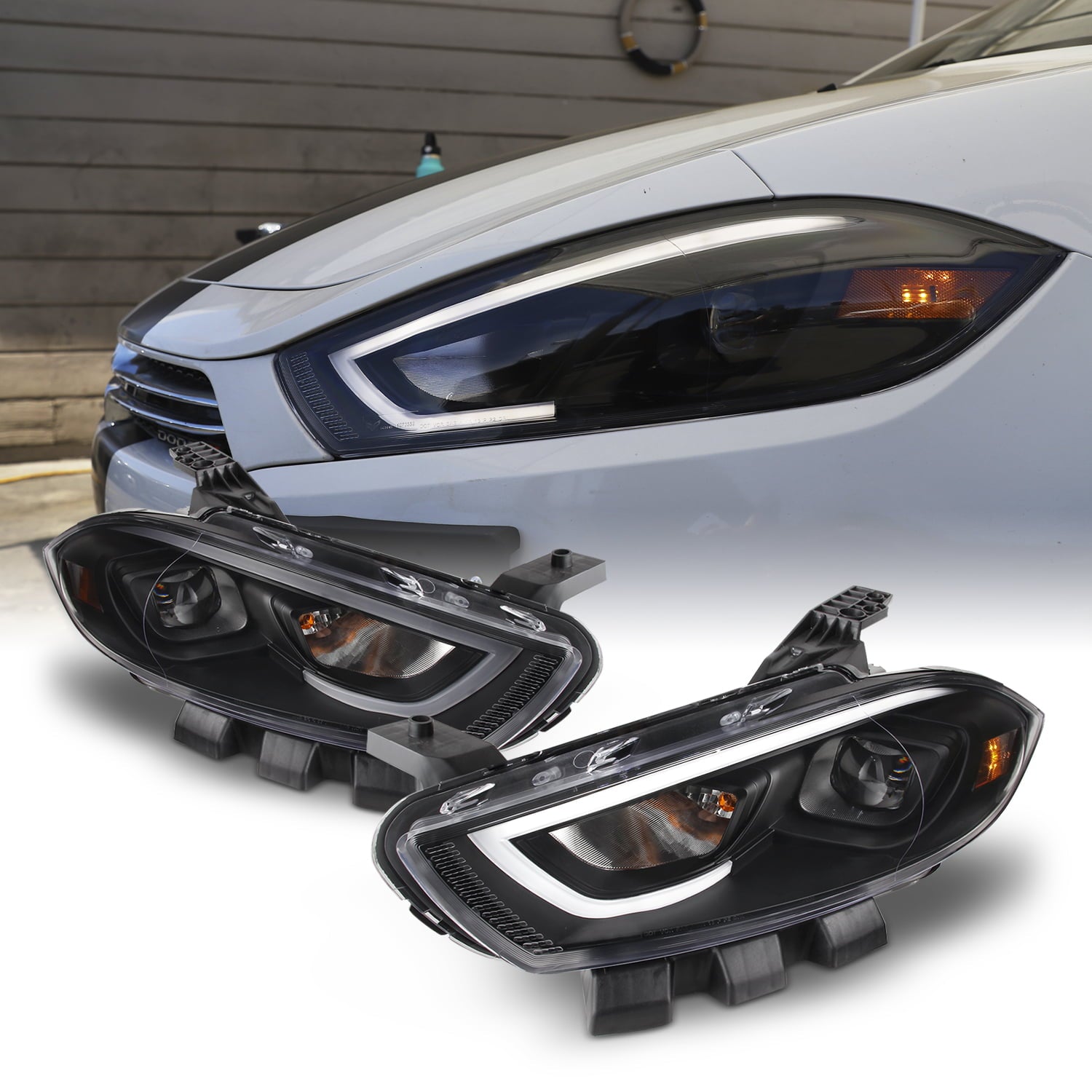 Fits 13-16 Dodge Dart HID Model Projector LED Tube DRL Headlights Black Housing