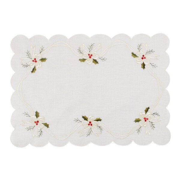 Embroidered Placemats With Holly and Ribbon Design (Set of 4)