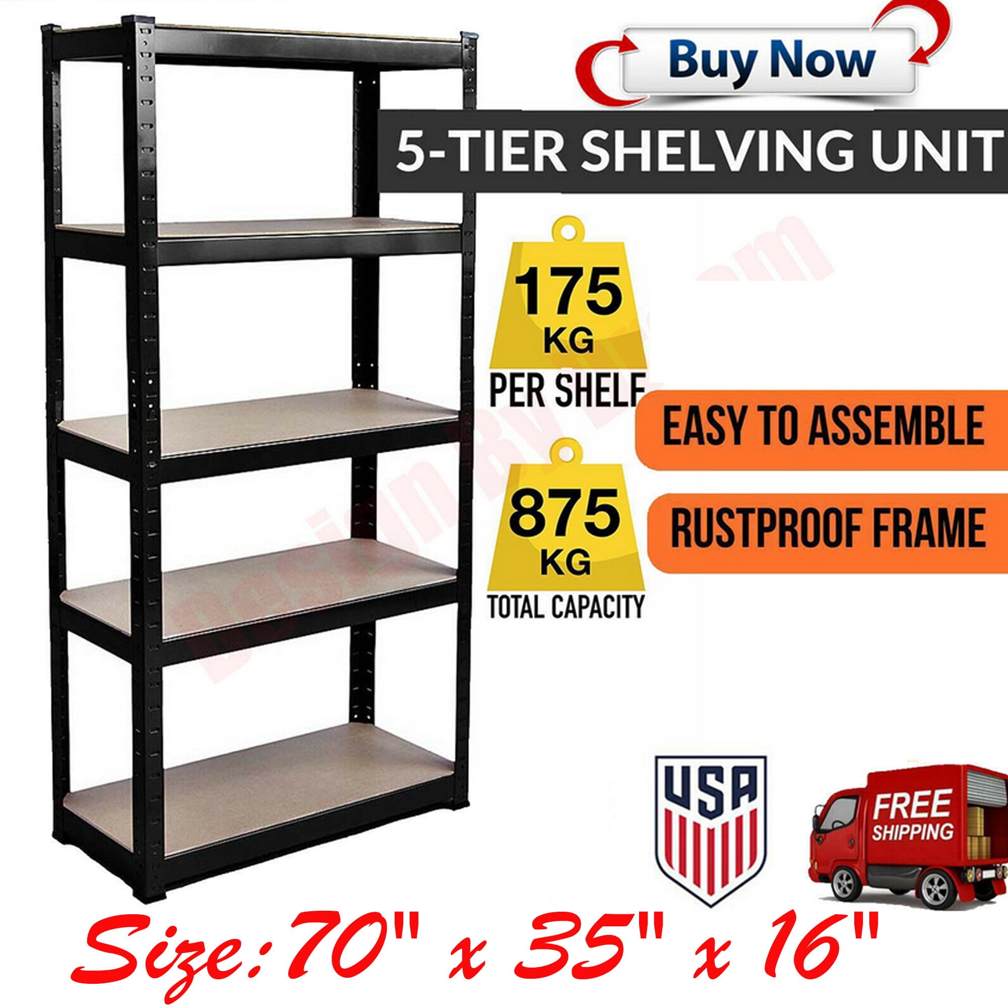 Bowoshen Steel Shelving Units For Workshop, Garage, Kitchen Storage Shelves Shed Boltless Racking, H 70