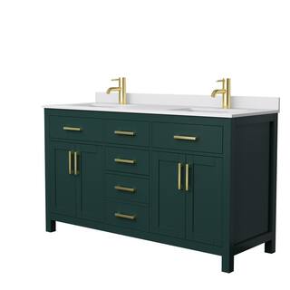 Wyndham Collection Beckett 60 in. W x 22 in. D x 35 in. H Double Sink Bathroom Vanity in Green with White Cultured Marble Top WCG242460DGDWCUNSMXX