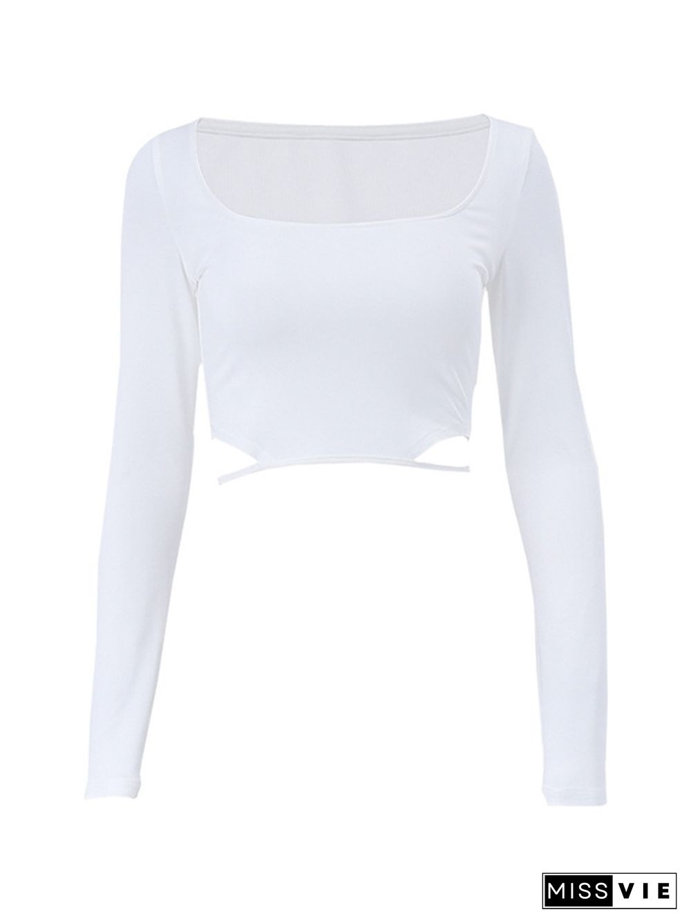 Cutout Square Neck Crop Long Sleeve Tee