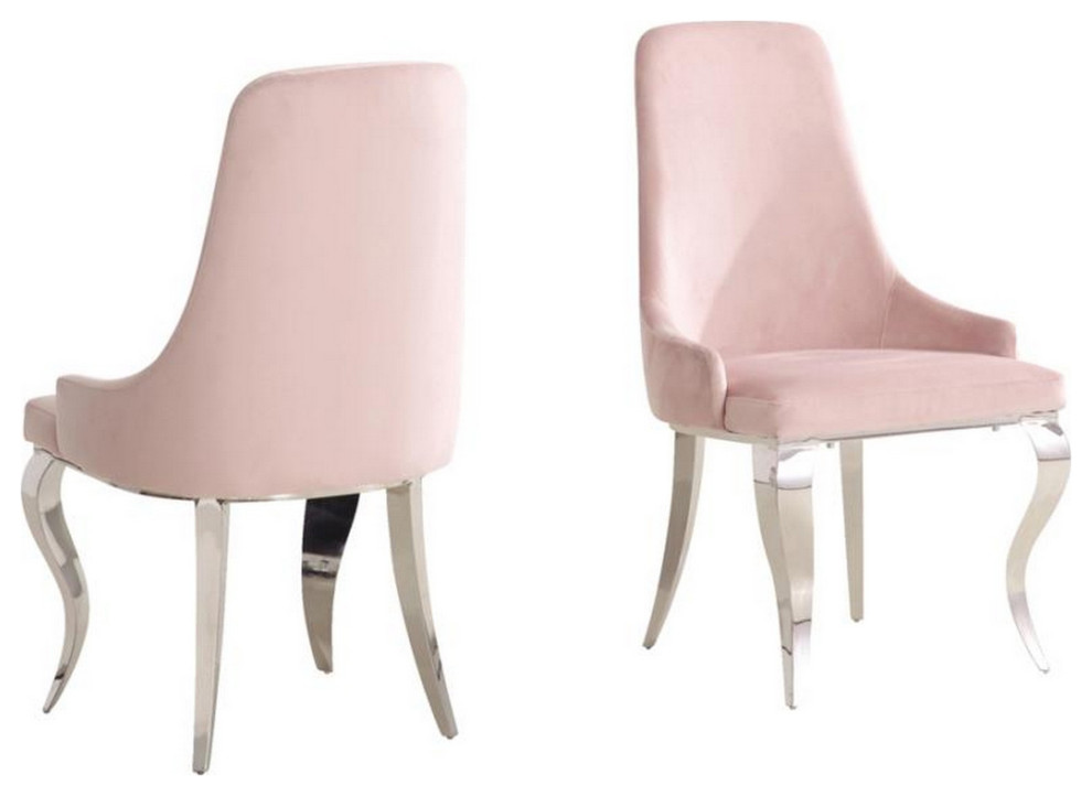 Dining Chair With Fabric Seat And Metal Legs  Set of 2  Pink   Traditional   Dining Chairs   by VirVentures  Houzz