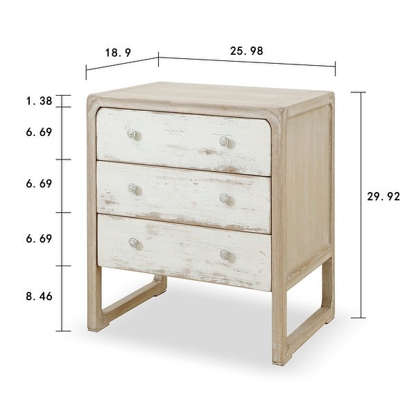 Artissance Reclaimed Wood Peking Side table With 3 Drawers， 30 Inch Tall， Antique Off White Finish