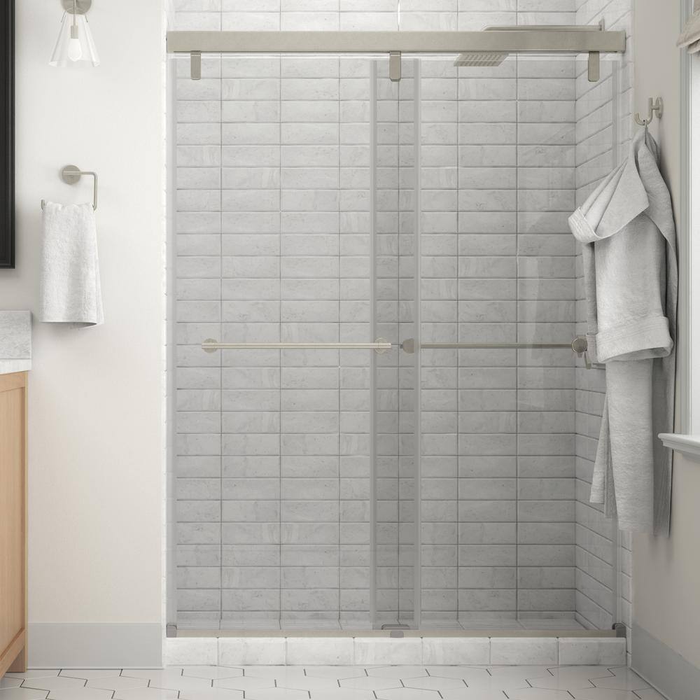 Delta Lyndall 60 x 71-12 in. Frameless Mod Soft-Close Sliding Shower Door in Nickel with 14 in. (6mm) Clear Glass SD3442215