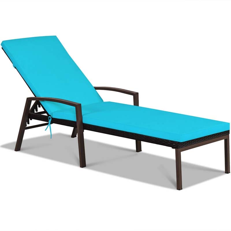 2-Pack Rattan Patio Chaise Lounge Chairs, 5-Position Pool Lounge Chairs with Cushion & Armrest, Wicker Sun Lounger