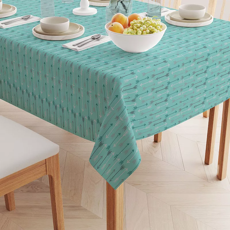 Square Tablecloth， 100% Polyester， 54x54， Arrows on Teal Background