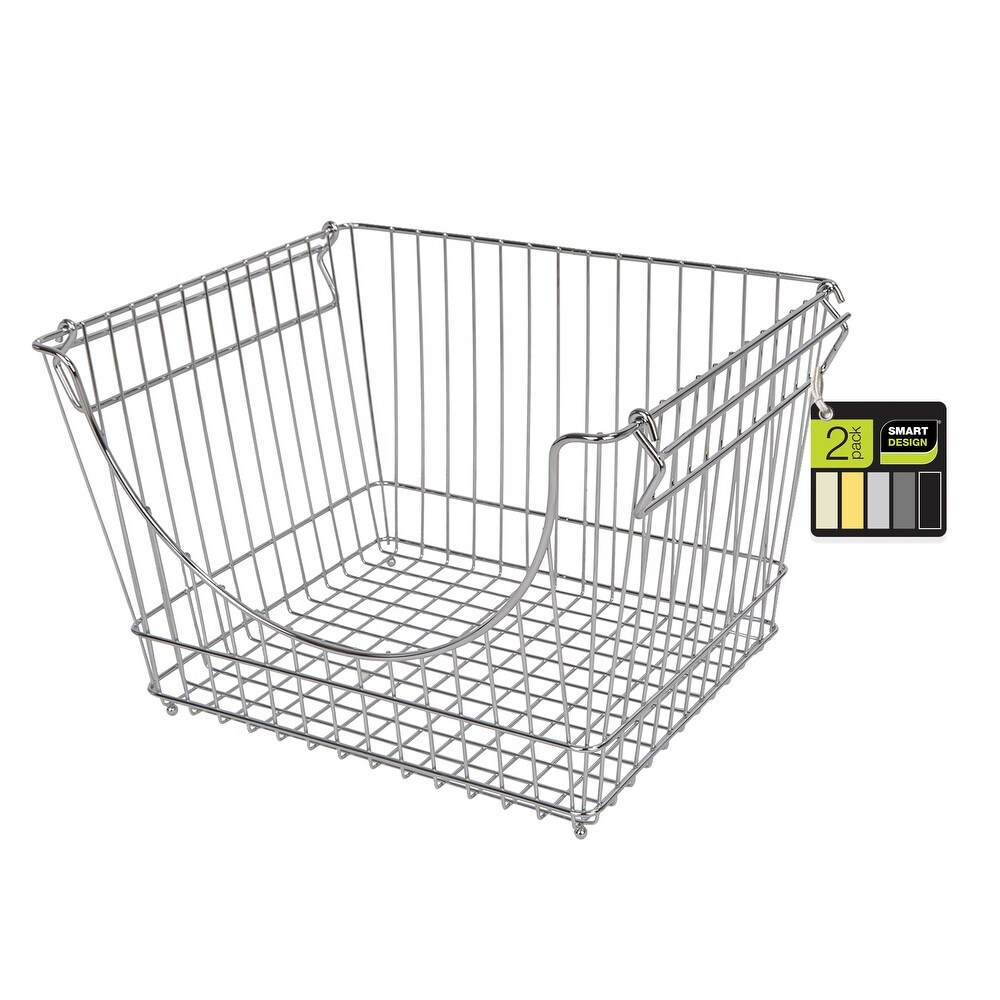 Smart Design Large Stacking Baskets   Set of 2   Chrome