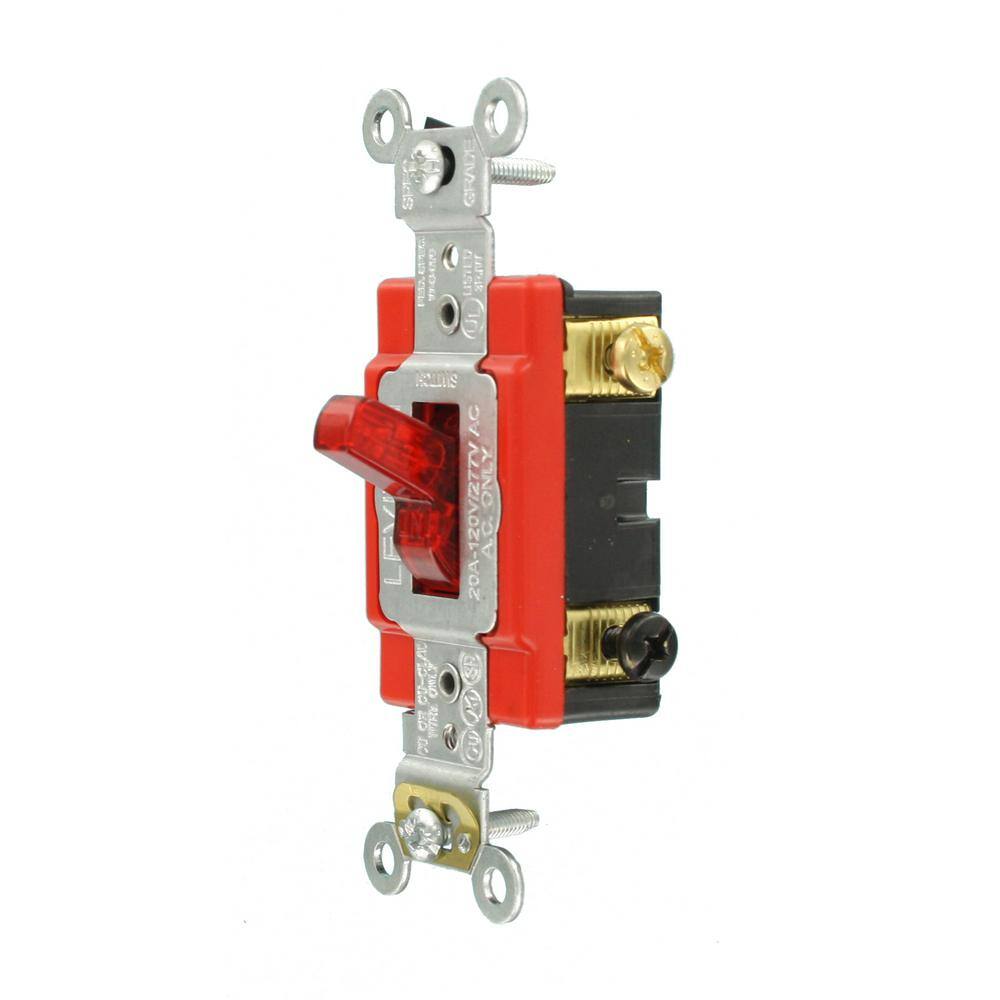 Leviton 20 Amp Industrial Grade Heavy Duty Single-Pole Pilot Light Toggle Switch Red 1221-PLR