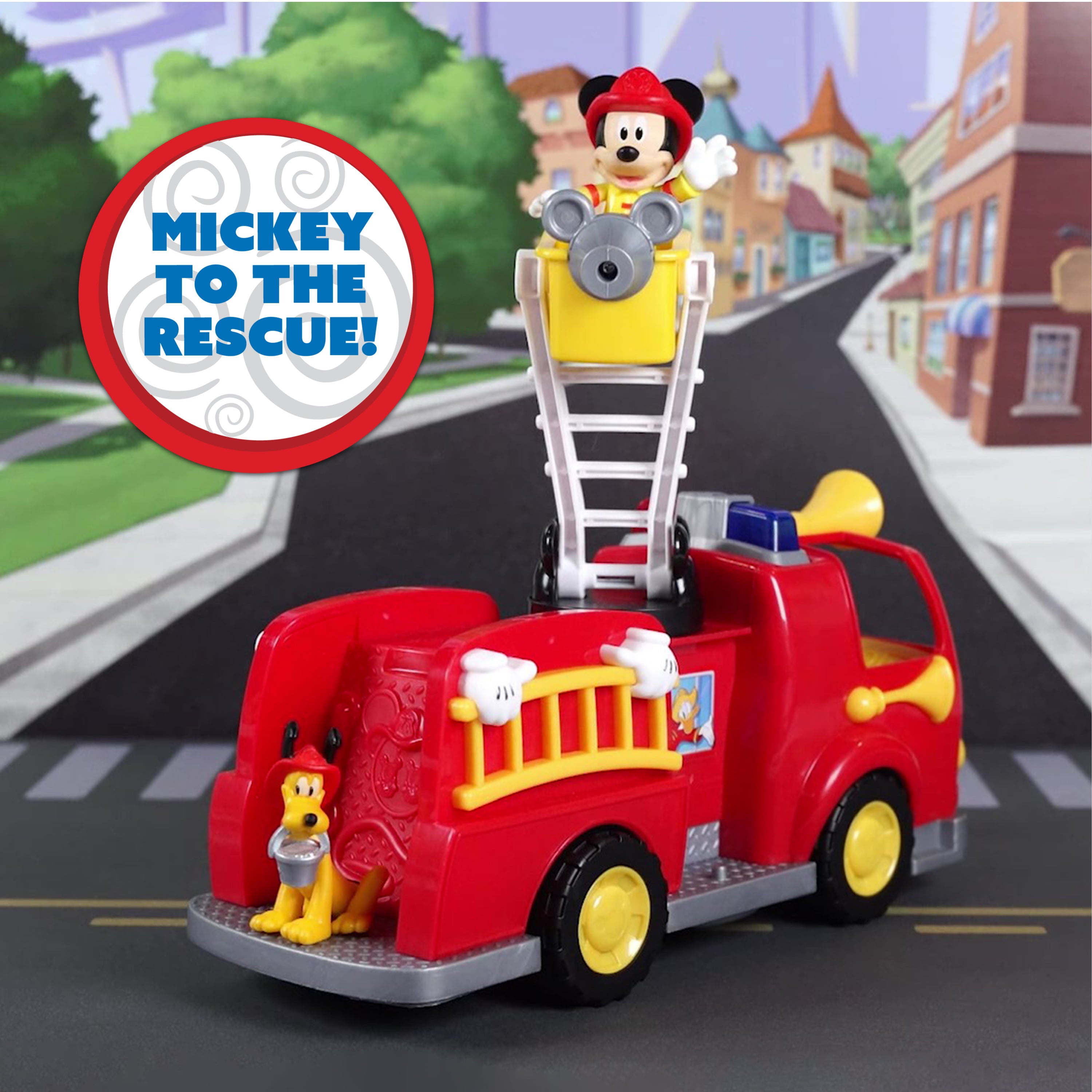 Disney’s Mickey Mouse Mickey’s Fire Engine， Figure and Vehicle Playset， Lights and Sounds， Officially Licensed Kids Toys for Ages 3 Up， Gifts and Presents