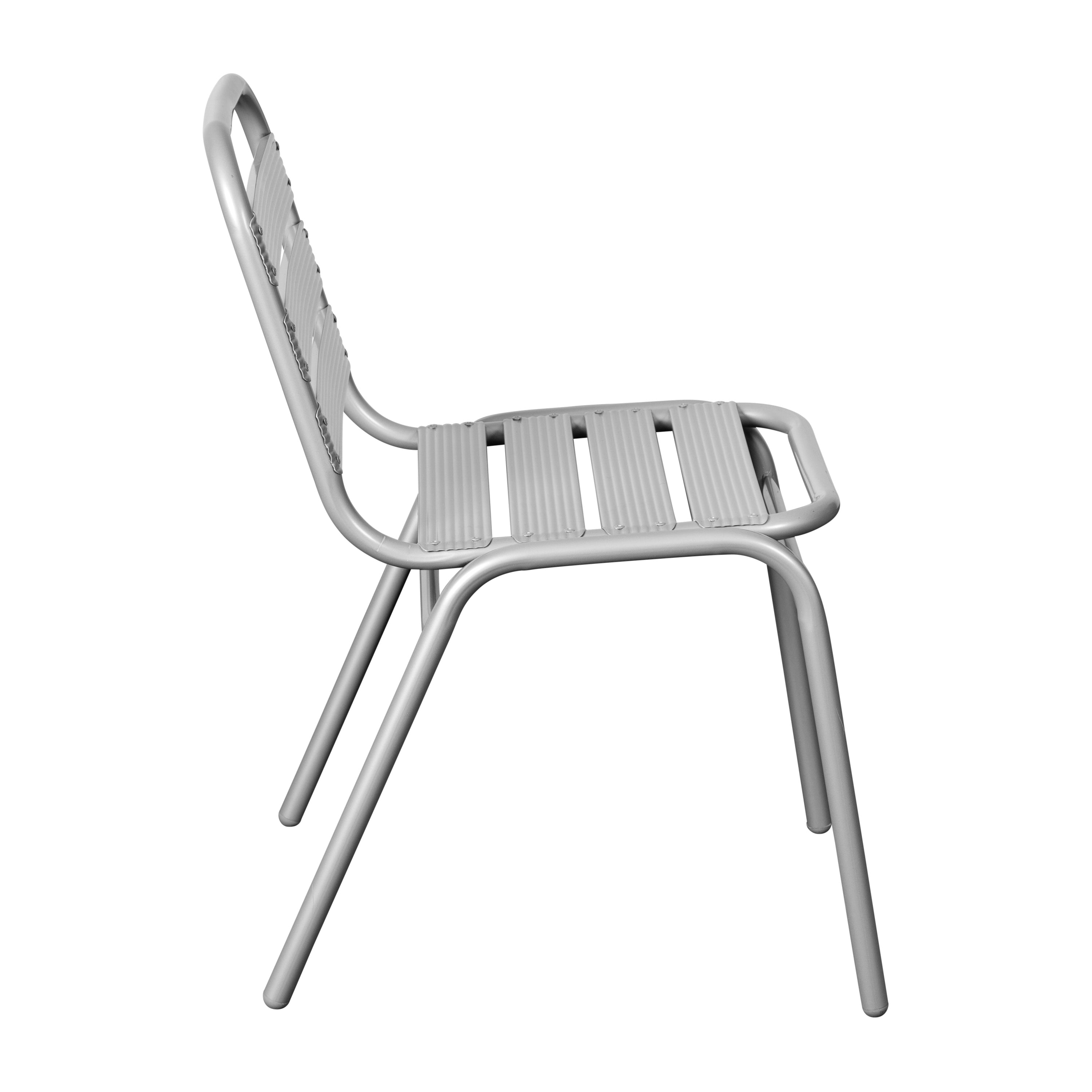 Flash Furniture Lila Commercial Silver Metal Indoor-Outdoor Restaurant Stack Chair with Metal Triple Slat Back